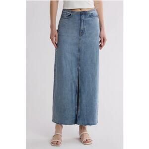 Kensie Skirt Cut-Off Maxi Denim Raw Hem NWT $78 99% Cotton Pockets! Size 8/29